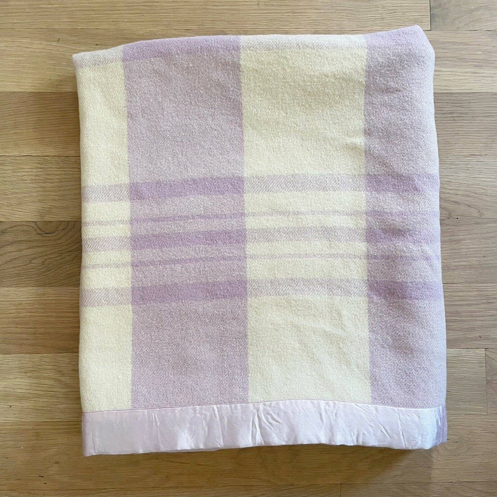St. Marys Woolen Mill Blanket Satin Trim Purple Cream Plaid Etsy