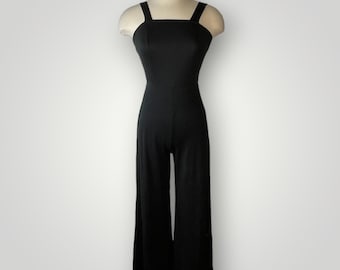 Vintage Jumpsuit 1970s Black Sleeveless Wide Leg Women's XS