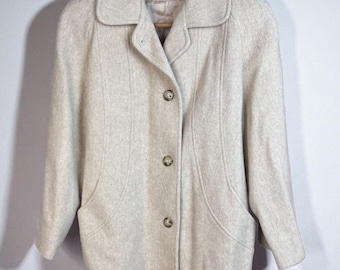 Vintage Herman Kay Wool Coat Cream Women's Large Ivory 1980s
