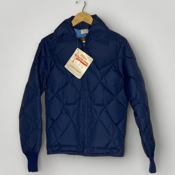 Vtg Quilted Deadstock Down Puffer Jacket Walls Blizzard Pruf Blue 1980s Jacket S