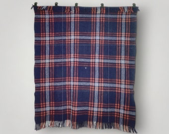Vintage Antique Pendleton Cayuse Indian Blanket Plaid Fringe Red Blue White 1920s