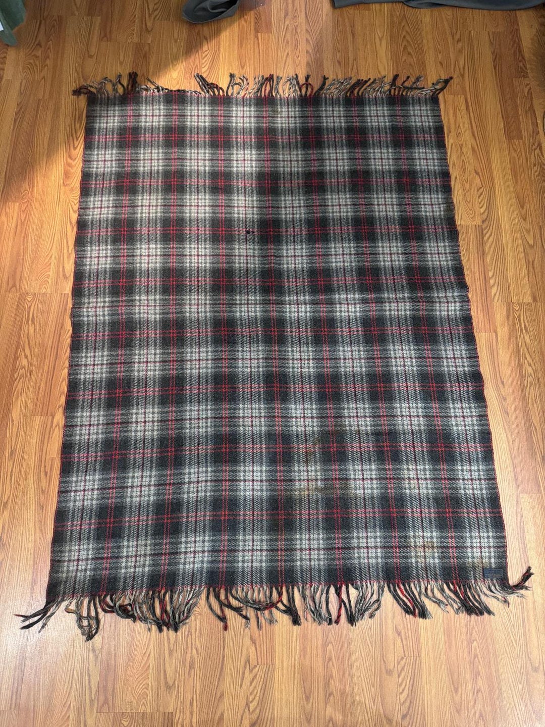 その他 USED FRINGE BLANKET Vintage 1930s Pendleton Wool Blanket Fringe Gray Red 78”x56
