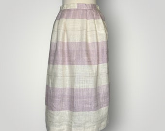 Vintage 1970s Skirt F A Chatta Linen Blend Striped Purple Ivory Midi Small F