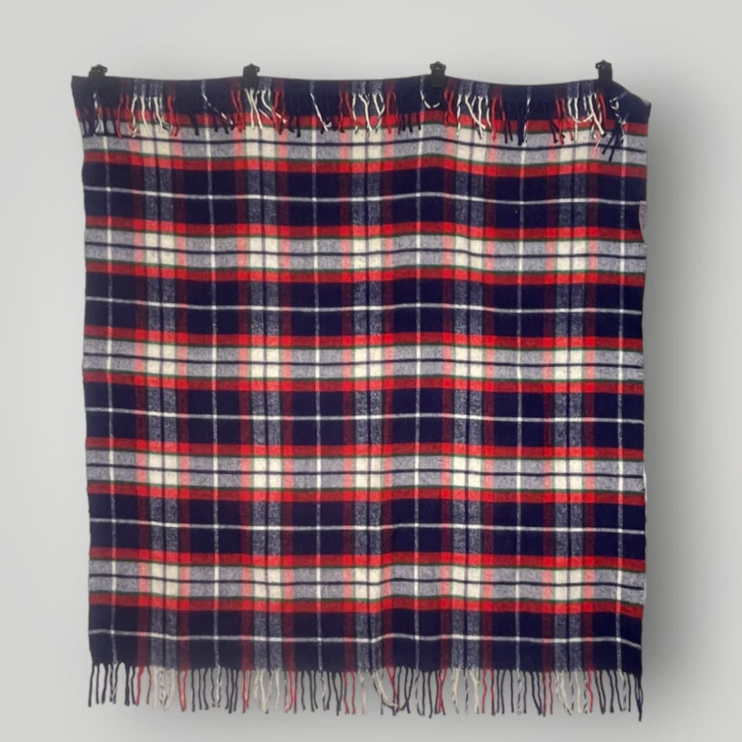 ビンテージ ラグ チェック柄フリンジ付きブランケット ビンテージ ラグ