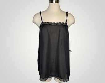 Vintage Black Sheer Camisole Teddy Top Tie Adjustable Spaghetti Strap L105