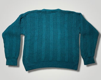 Vintage 1990s High Sierra Crew Neck Sweater Deep Teal Green XL Chunky Knit B2004