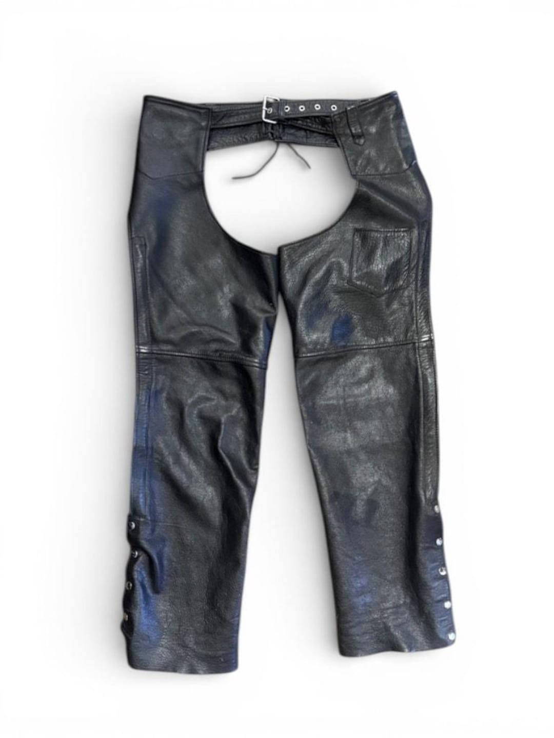 Vintage Black Leather Chaps Men's Large Bonus Brand XL Moto Motorcycle ...