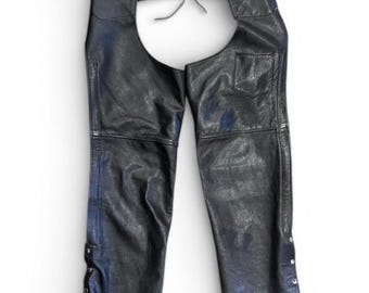 Vintage Black Leather Chaps Men's Large Bonus Brand XL Moto Motorcycle