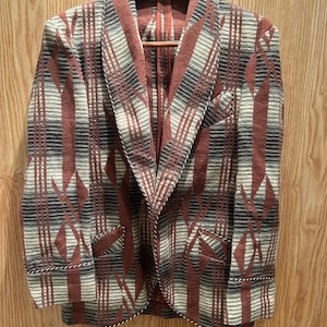 Vintage 1990s RRL by RALPH LAUREN L Brown Grey Navajo Cotton Sport Smoking Coat image 1