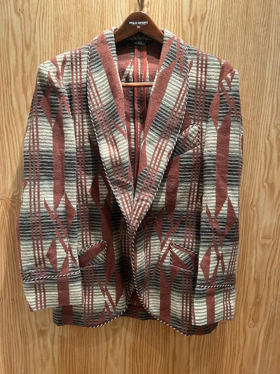 Vintage 1990s RRL by RALPH LAUREN L Brown Grey Navajo Cotton Sport Smoking Coat