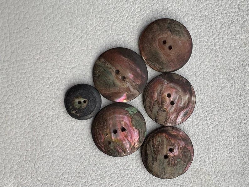 Antique Mother of Pearl Abalone Etched Buttons Set of 6 Village Scene ...
