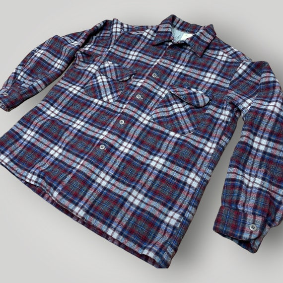 Vintage Pendleton Board Shirt Blue Red Gray Plaid… - image 2