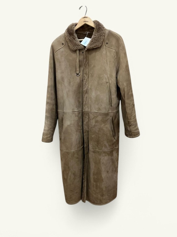 Vintage VTG Schaffell Lamm Wildleder Wadenlanger Mantel