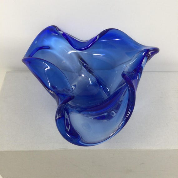 ヴィンテージ ムラーノ アートガラス 灰皿 ブルー イタリア