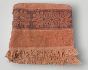 Vintage Towel Cannon Monticello Made in USA Cotton Blend Orange 1970s Sculpted