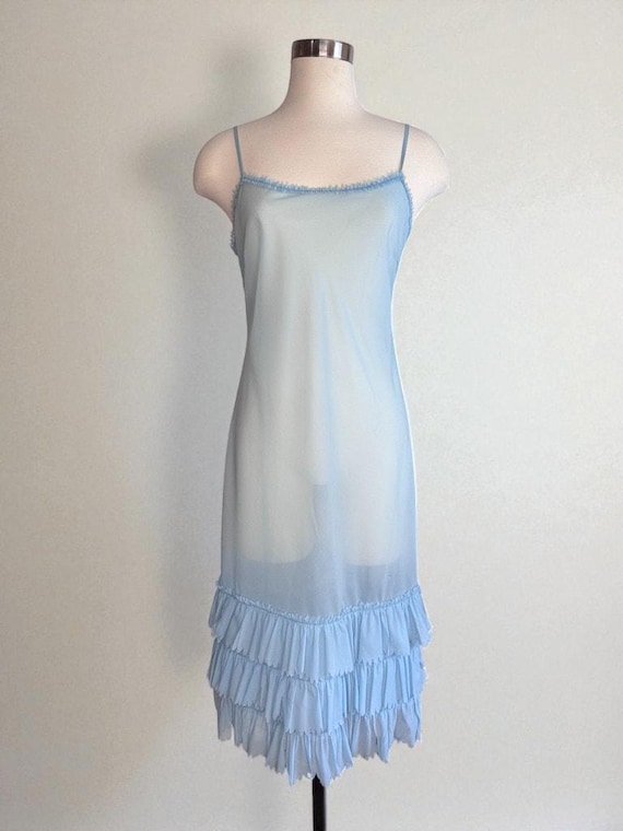 alberta ferretti blue dress Alberta Ferretti Sheer Silk Lapis Blue Ruffle Draped Maxi Dress – Basha Gold main image 0