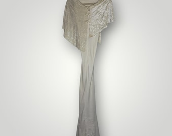 Vtg 1930s Bias Cut Long Maxi Cocktail Dress Diamond Texture Velvet Accent Shrug