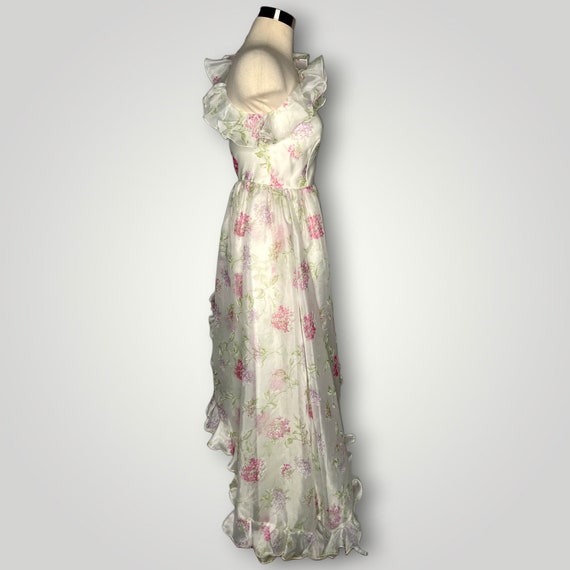 Vintage 1970s Dress One Shoulder Ruffled Floral L… - image 4