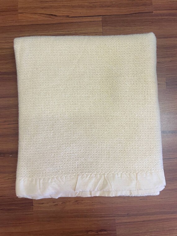 Vintage Waffle Weave Thermal Satin Trim Blanket off White Twin Etsy