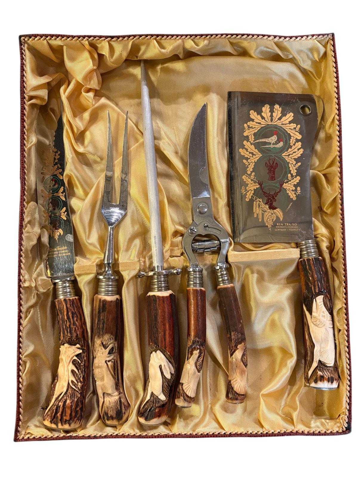 1950's Klaus Tragbar Solingen Germany Antler Knife Carving Set 5