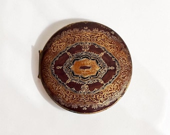 Aspect VTG Cuir marron poudré compact gaufré Doré miroir
