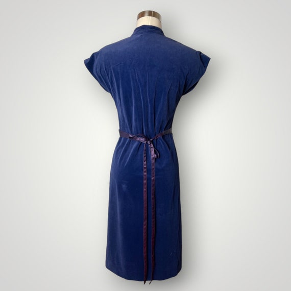 Vintage 1960s Dress Leslie Fay Velvet Dark Blue P… - image 2