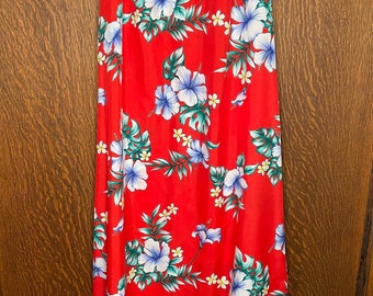 Vintage Hawaiian Dress Red Maxi Hilo Hattie 1970s Made in USA Medium Hibiscus