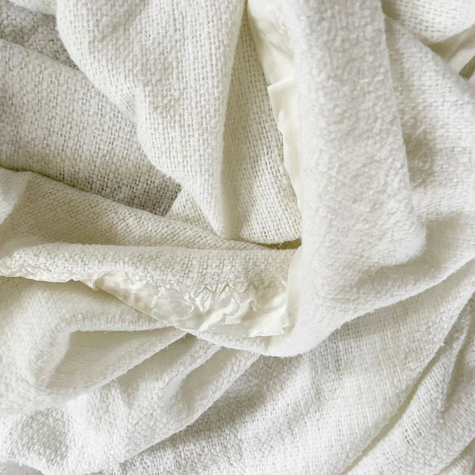 Vintage Waffle Weave Blanket Satin Trim White Thermal 4 Sided Etsy