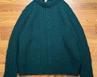 Vintage Handmade Fisherman Sweater Forest Green Mens XL Heavyweight Wool
