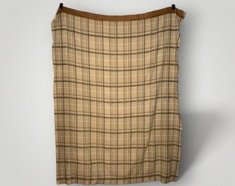 Vintage Plaid Acrylic Satin Trim Blanket Twin Size Brown Tan 90” x 66”