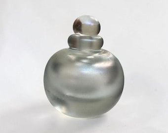 Vtg Perfume Bottle Decanter Handmade Blown Glass Iridescent 3”x3.5”