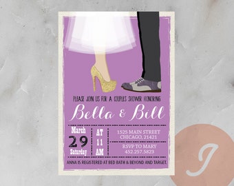 Couples Bridal Shower | Glitter purple stilettos Invitation | Shoes couples wedding shower | bridal shower digital invitation