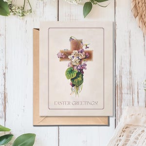 Biglietto d'auguri pasquale vintage, biglietto d'auguri cattolico, cartolina di Pasqua restaurata, carta regalo cattolica tradizionale, cancelleria per cristiani