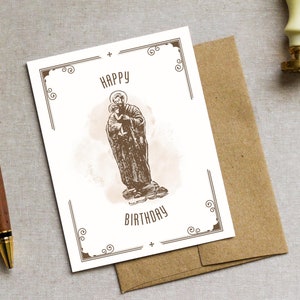 Cartão de aniversário católico com São José | Cartão de felicitações católico | Cartão católico para impressão para homem católico, cartão para aniversário de padre