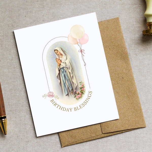 Tarjeta de cumpleaños mariana vintage / Tarjeta de felicitación católica (descarga digital)