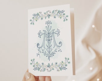 Vintage Marian Emblem Greeting Card | Catholic Thank You Card (Digital Download)
