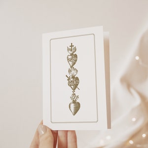 Vintage Heilige Herzen Grußkarte | Katholische Grußkarte | Heilige Herzen Heilige Familie Traditionelle katholische Geschenkkarte, Briefpapier für Katholiken