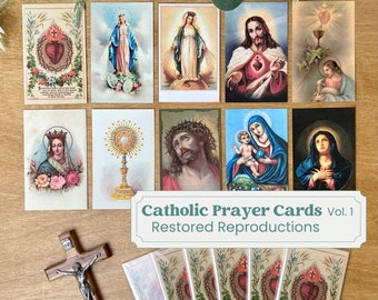Traditional Catholic Prayer Cards, Restored Reproduction Vintage Prayer Card, Virgin Mary, Sacred Heart, Spiritual Communion, Keepsake Card