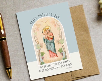 Vintage Catholic Mother's Day Card | Catholic Greeting Card | Blessed Virgin Mary Mothers Day Greeting Card, Psalm 20 Greeting Card for Moms