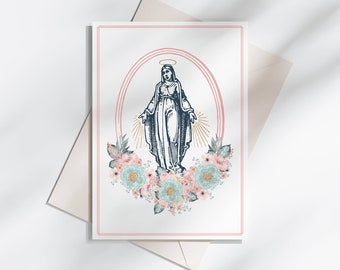 Vintage Our Lady of Grace Card | Catholic Greeting Card | Virgin Mary Greeting Card Digital Download, Printable Catholic Card for Mom Gift