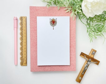 Traditional Sacred Heart Chaplet Notepad | Catholic Notepad | Catholic Office Stationery Priest Gift, Birthday Gift, Catholic Gift for Man