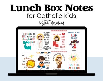 Catholic Lunch Box Note Cards, Kids Scripture Cards, Lunch Notes for Kids, Encouragement Cards for Kids Lunch Box, Instant Download PDF