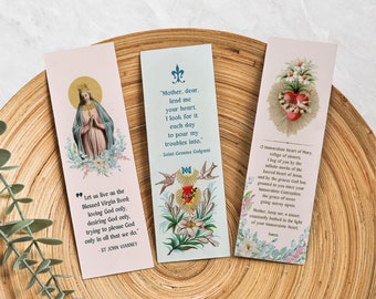 Vintage Marian Bookmarks | Catholic Bookmark | Blessed Virgin Mary Quotes, Catholic Prayer Bookmark, Immaculate Heart Bookmark Catholic Gift