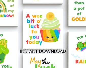 Cute Kawaii St. Patrick's Day Lunch Box Note Cards | Lunch Box Cards | Encouragement Cards for Kids, Cute Lunchbox Notes Instant Download