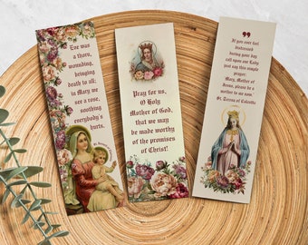 Vintage Marian Bookmarks | Catholic Bookmark | Blessed Virgin Mary Quotes, Catholic Prayer Bookmark, Virgin Mary Bookmarks for Catholic Gift