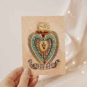 Vintage Sacred Heart of Jesus Card | Catholic Greeting Card | Spiritual Bouquet Card Digital Download, Printable Sacred Heart Card for Gift