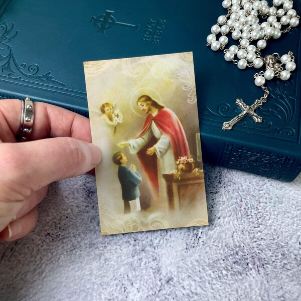 Personalized Vintage First Communion Prayer Card | Custom Prayer Cards | First Communion Prayer Card for Catholic Boys, Custom Party Favors