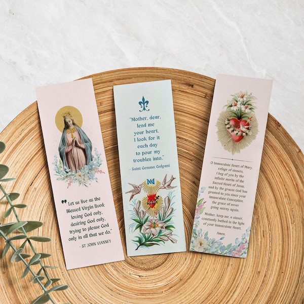 Vintage Marian Bookmarks | Catholic Bookmark | Blessed Virgin Mary Quotes, Catholic Prayer Bookmark, Immaculate Heart Bookmark Catholic Gift