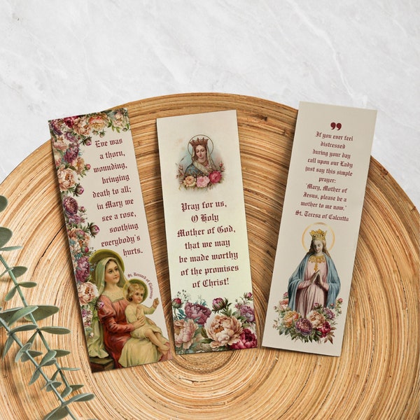 Vintage Marian Bookmarks | Catholic Bookmark | Blessed Virgin Mary Quotes, Catholic Prayer Bookmark, Virgin Mary Bookmarks for Catholic Gift