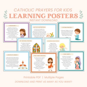 Catholic Prayers for Kids Posters, Homeschool Resource Catholic, Prayer Bundle Catholic, Lord's Prayer Card, Saint Michael Prayer, Memorare